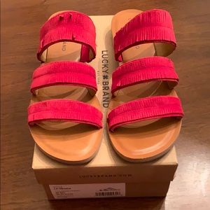 Lucky Brand Helen Oiled Suede Slides. Red